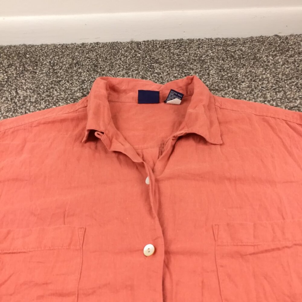 Vintage Gap Shirt Linen Loop Collar Camp Button Up Coral Pink Mens Medium